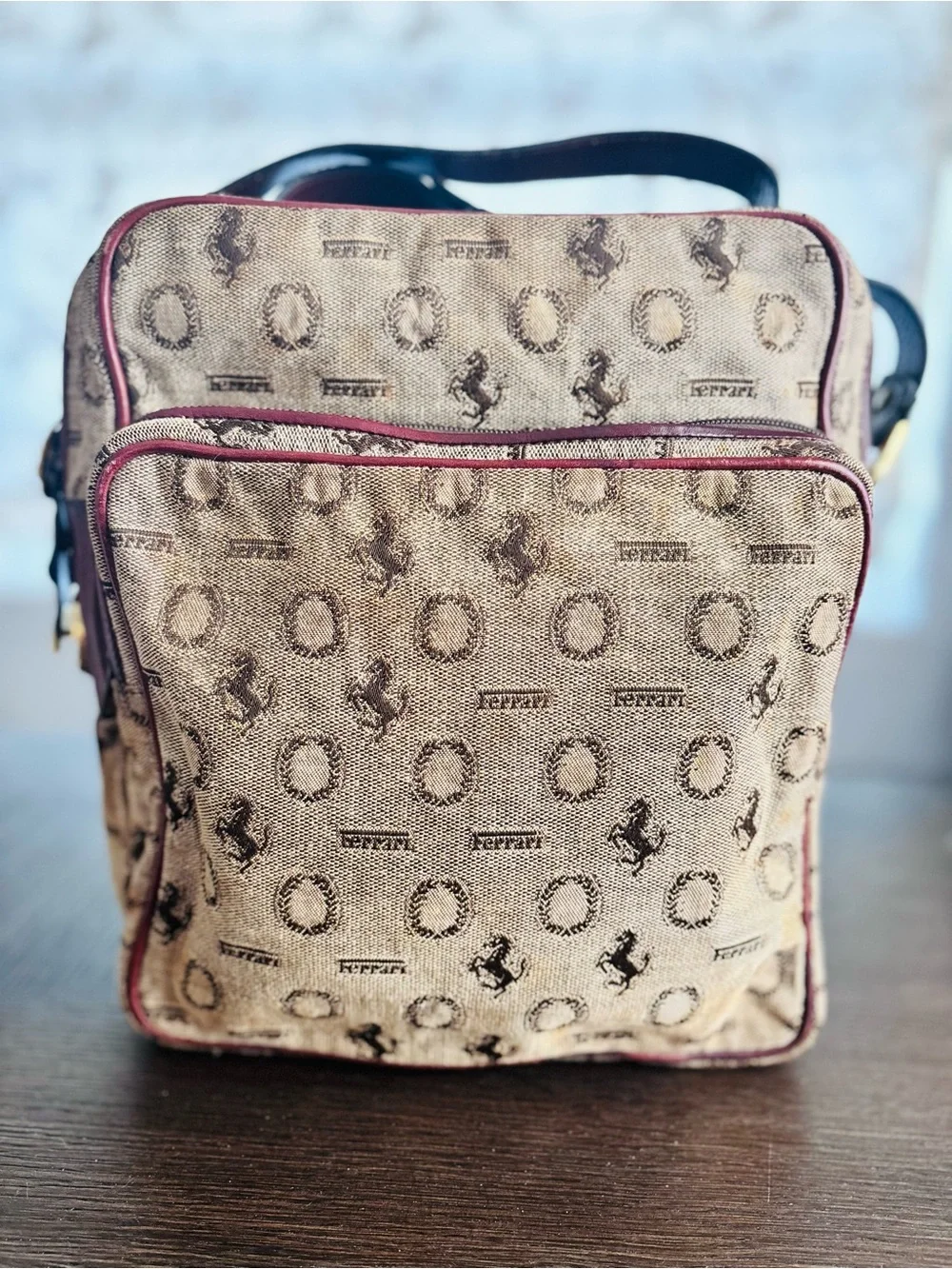 Vintage Ferrari Monogram Canvas Crossbody Bag Lock & Key